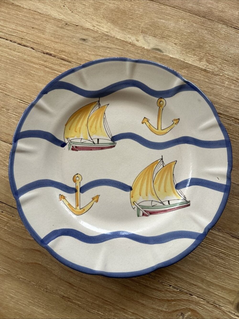 Vietri CAPRI Solimene Sailboats & Anchors Nautical 11.5" Dinner Plate Italy - Picture 4 of 10